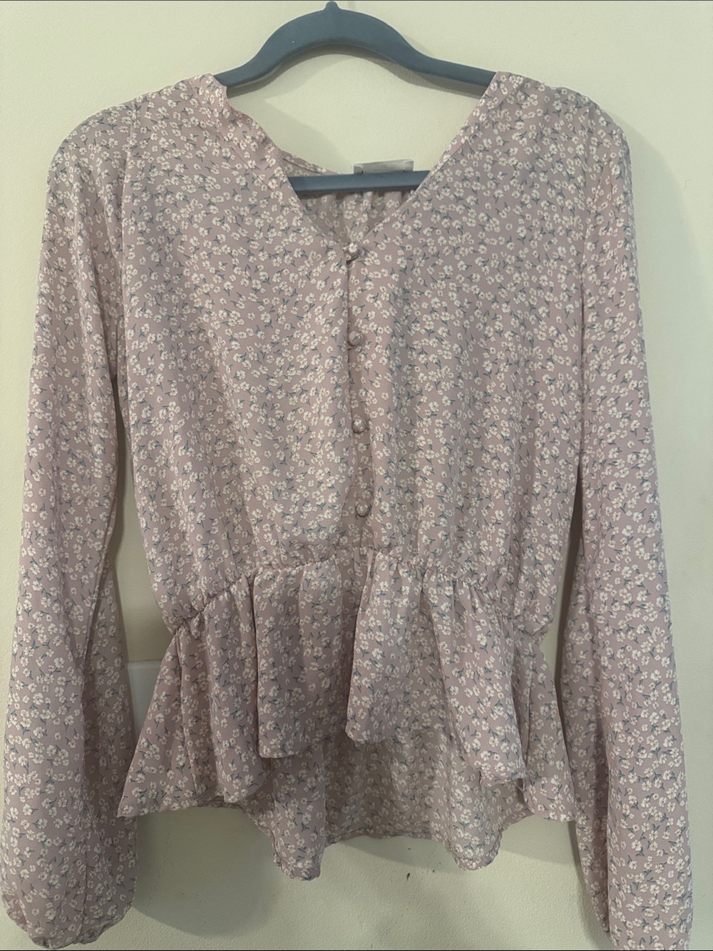 Sienna Sky Dusty Pink Floral Button-Front Peplum Blouse